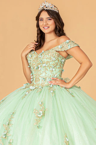 3D Flower Applique Sweetheart Neckline Mesh Quinceanera Ball Dress GLGL3102-3