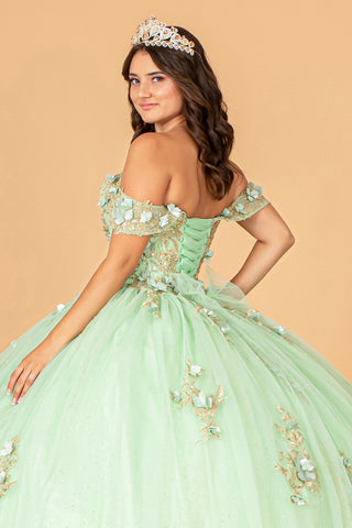 3D Flower Applique Sweetheart Neckline Mesh Quinceanera Ball Dress GLGL3102-4