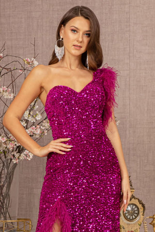 Asymmetric Sleeveless Feather Sequin Velvet Mermaid Dress-4