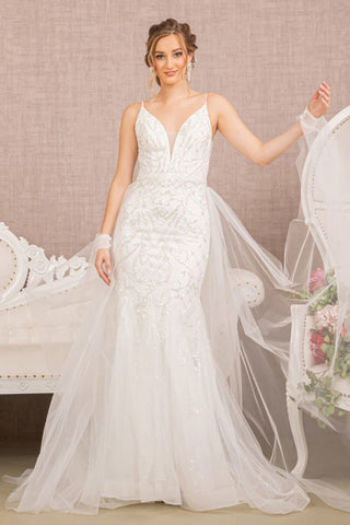 Jewel Bead Wedding Dress w/ Detachable Waist Long Mesh Layer-2