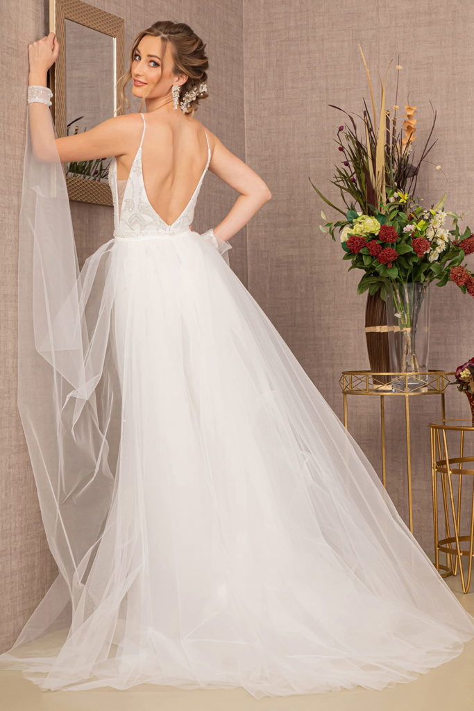 Jewel Bead Wedding Dress w/ Detachable Waist Long Mesh Layer-3