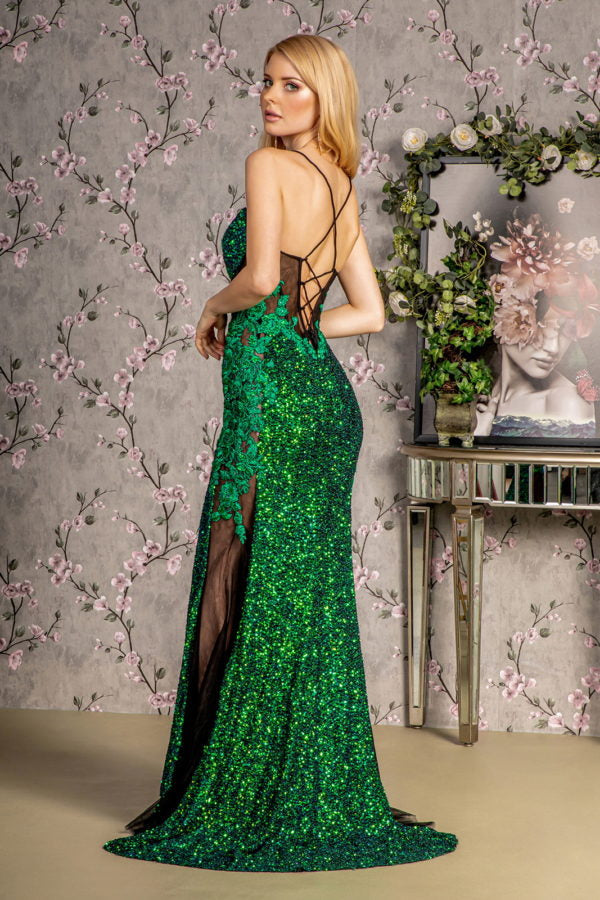 Floral Embroidery Sheer Bodice Mesh Mermaid Long Dress-1