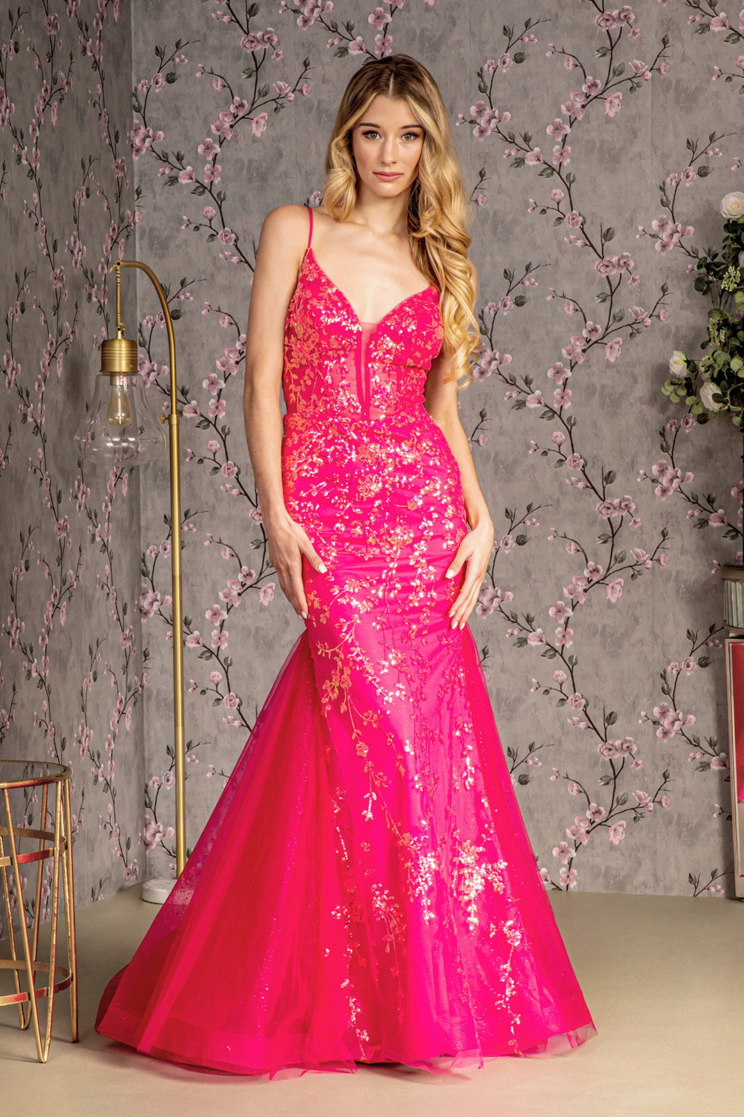 Glitter Sequin Sheer Bodice Mesh Trumpet Long Dress-0