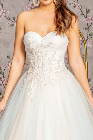 Sweethearted Strapless Mesh Layered A-Line Long Wedding Dress GLGL3244-2