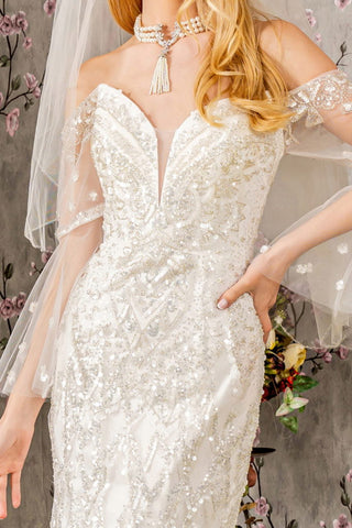 Bead Sequin Mesh Mermaid Wedding Gown w/ Long Sleeves-2