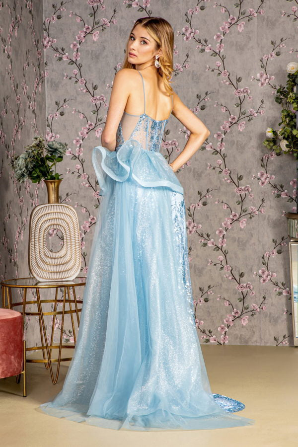 Glitter Mesh Mermaid Long Dress w/ Detachable Side Waist Drape-3