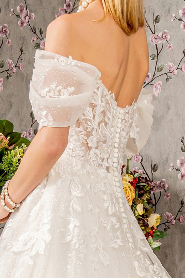 Floral Embroidery Sheer Bodice Mesh A-line Wedding Gown-4