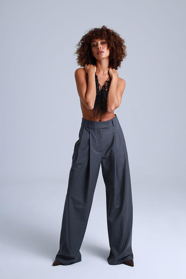 Sophia Suit Wide Style Grey Virgin Wool Pants-2