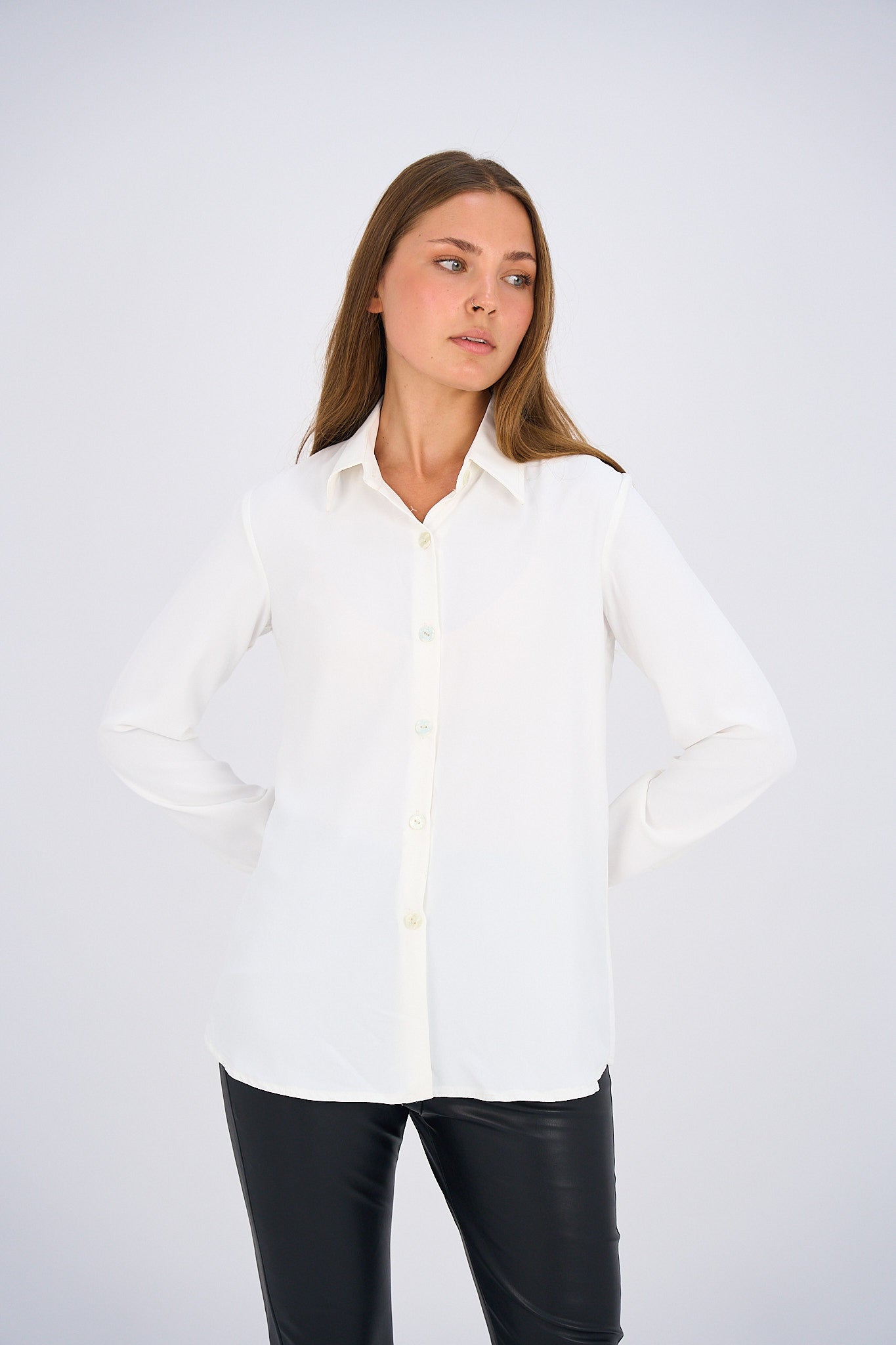 Button Up Basic Shirt - White-0