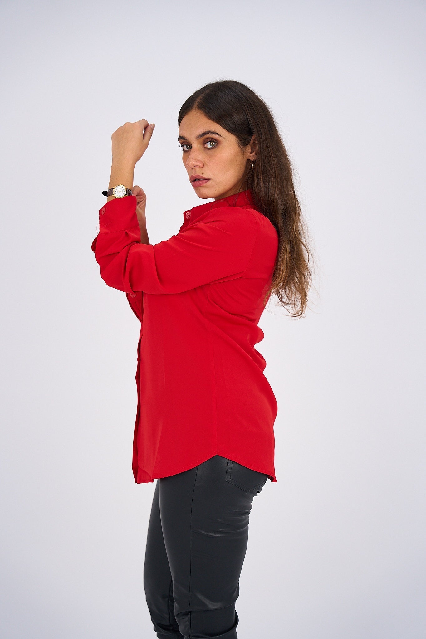 Button Up Basic Shirt - True Red-1