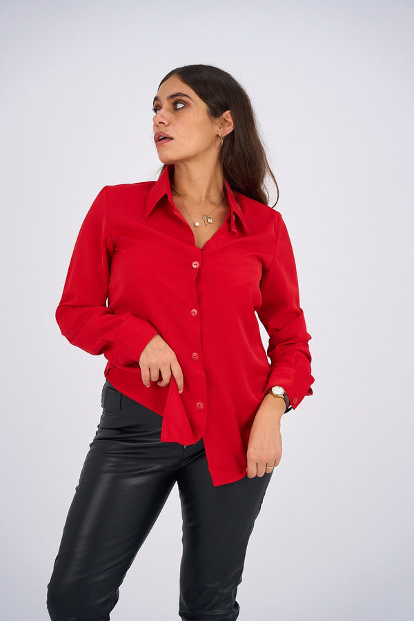 Button Up Basic Shirt - True Red-0