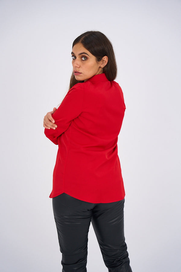 Button Up Basic Shirt - True Red-4