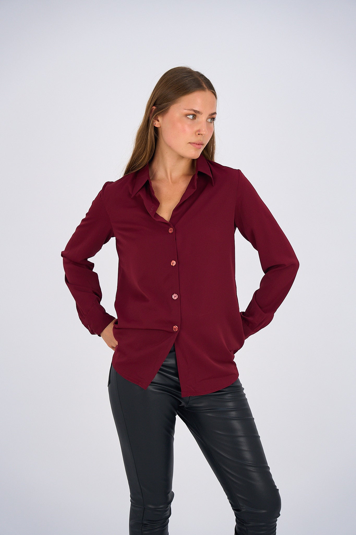 Button Up Basic Shirt - Maroon-0