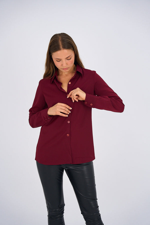 Button Up Basic Shirt - Maroon-4