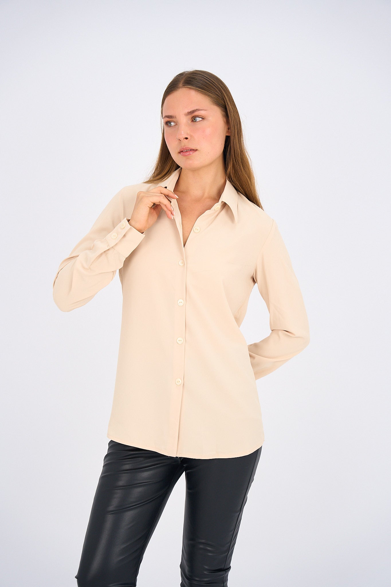 Button Up Basic Shirt - Beige-0