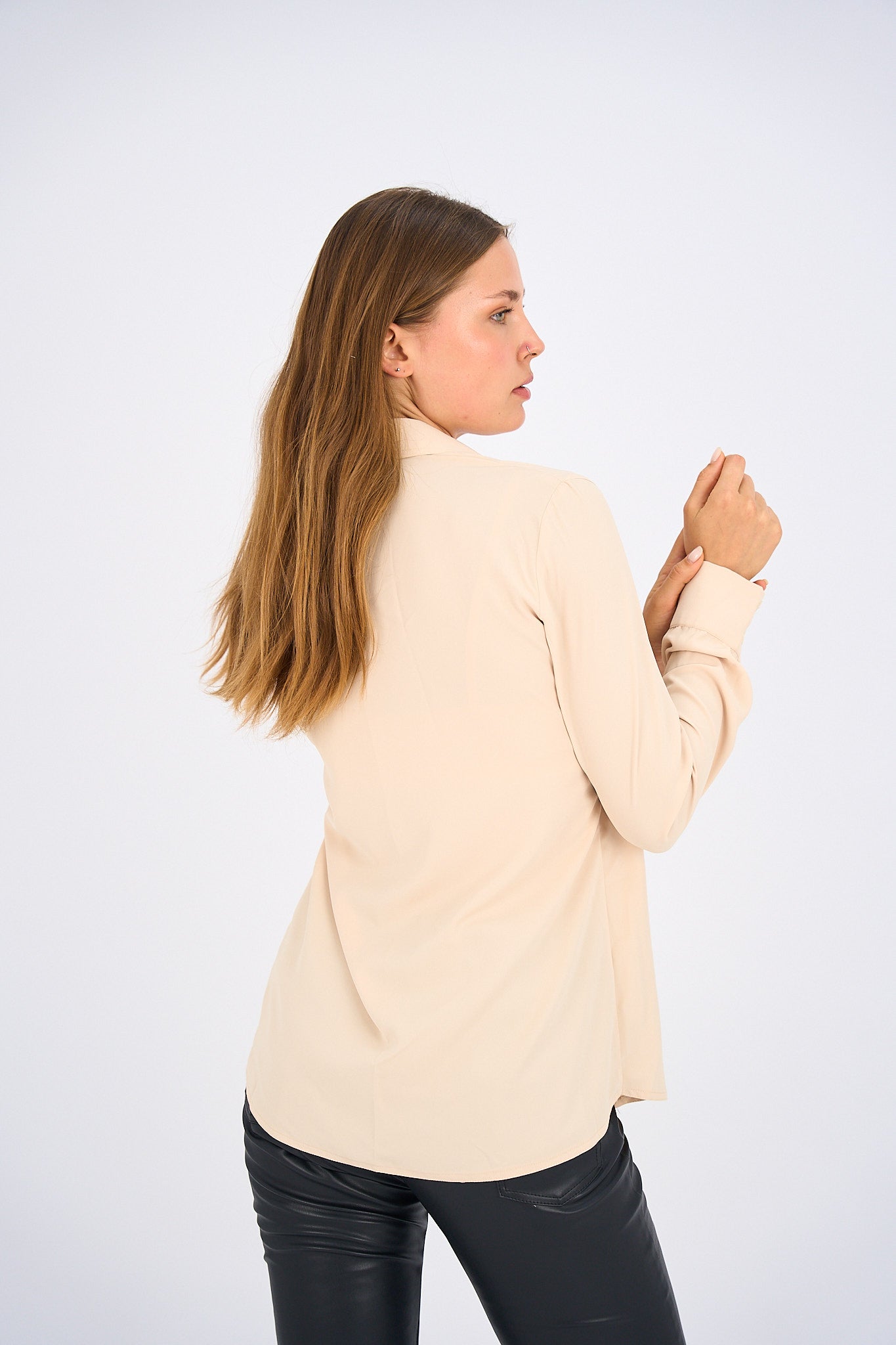 Button Up Basic Shirt - Beige-1