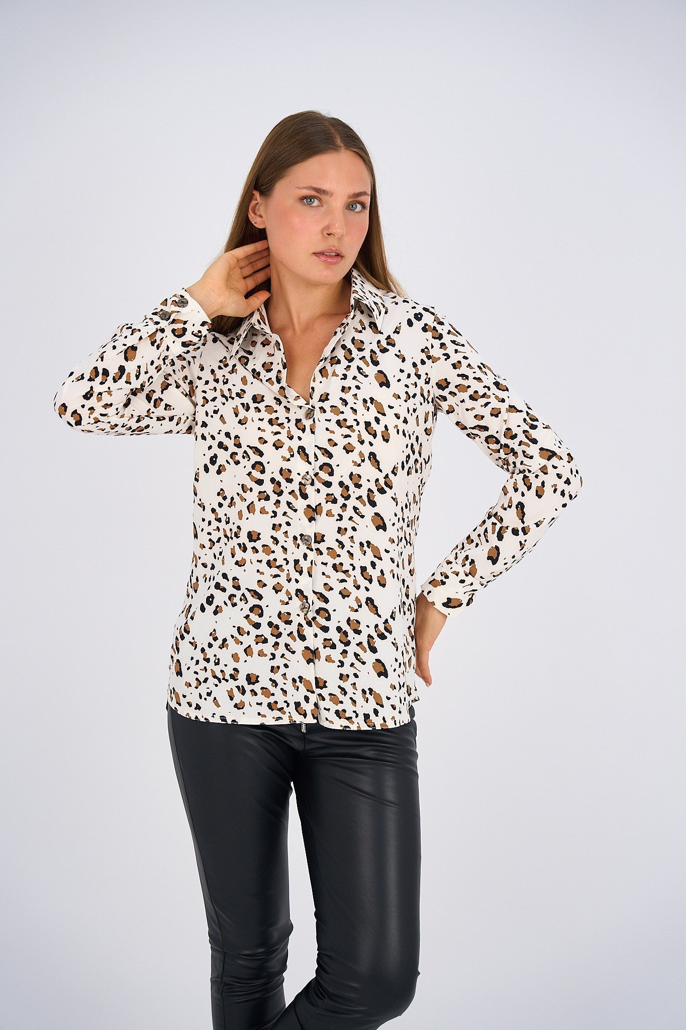 Button Up Basic Shirt - Leopard-0