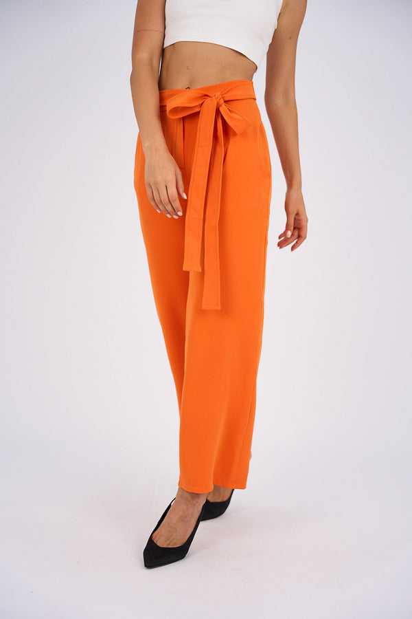 Belted Wide Leg Pants - Orange-3