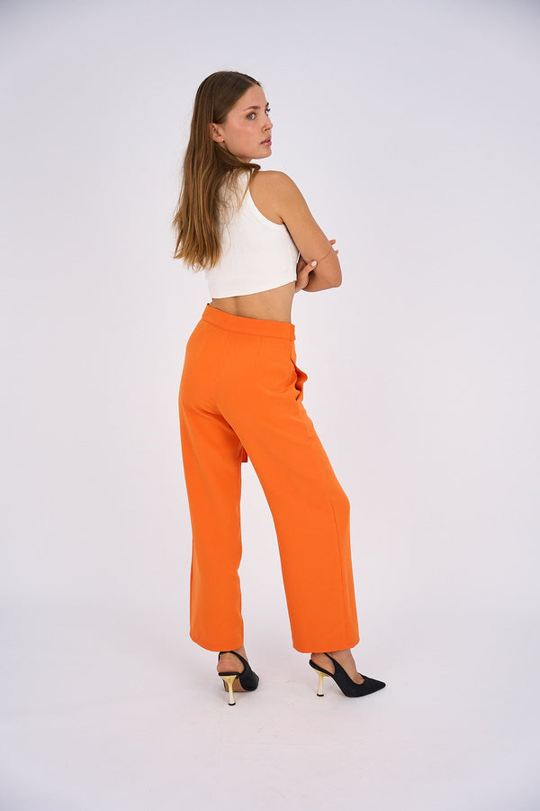 Belted Wide Leg Pants - Orange-1