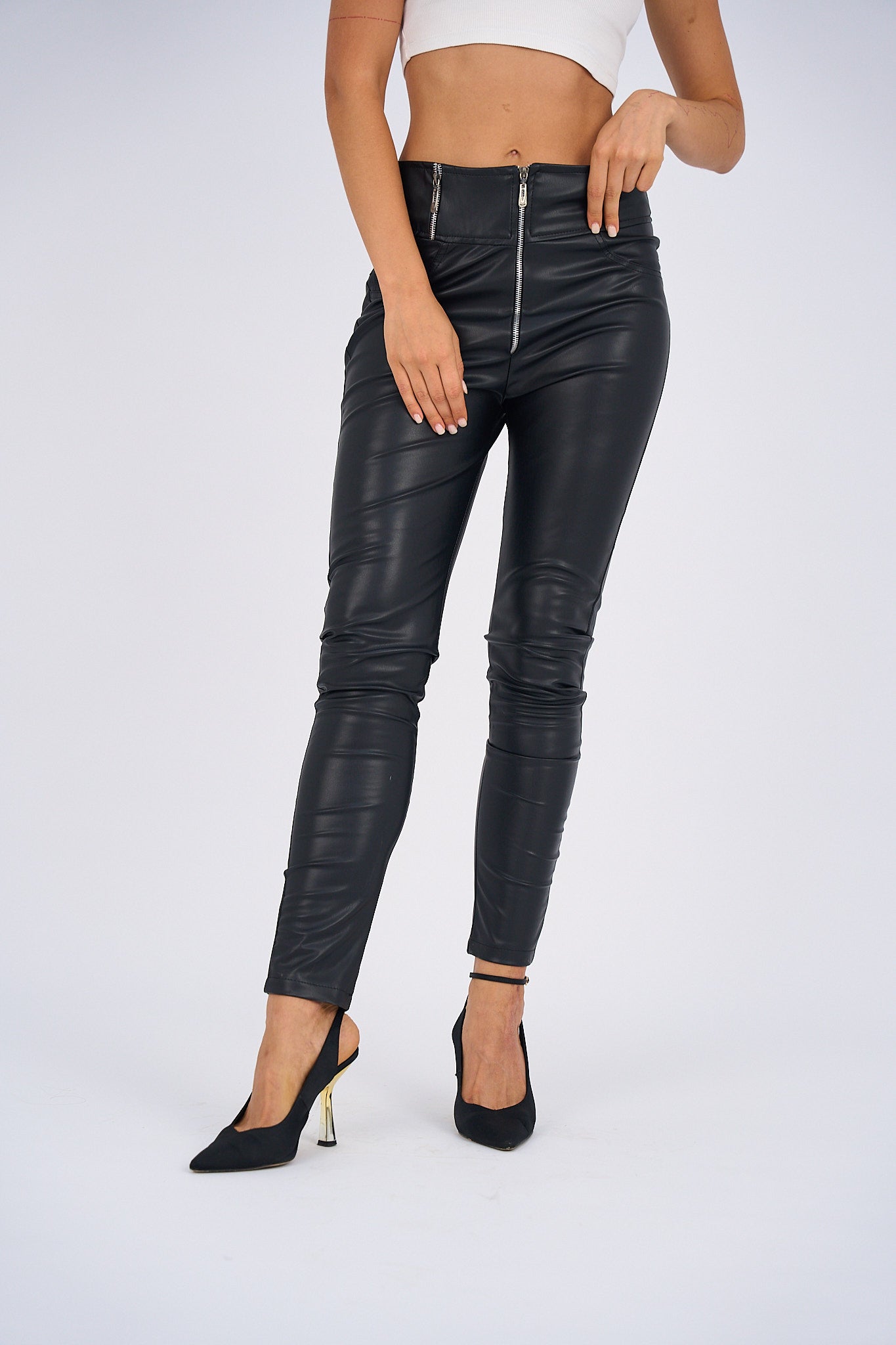 Faux-Leather Leggings - Black-0