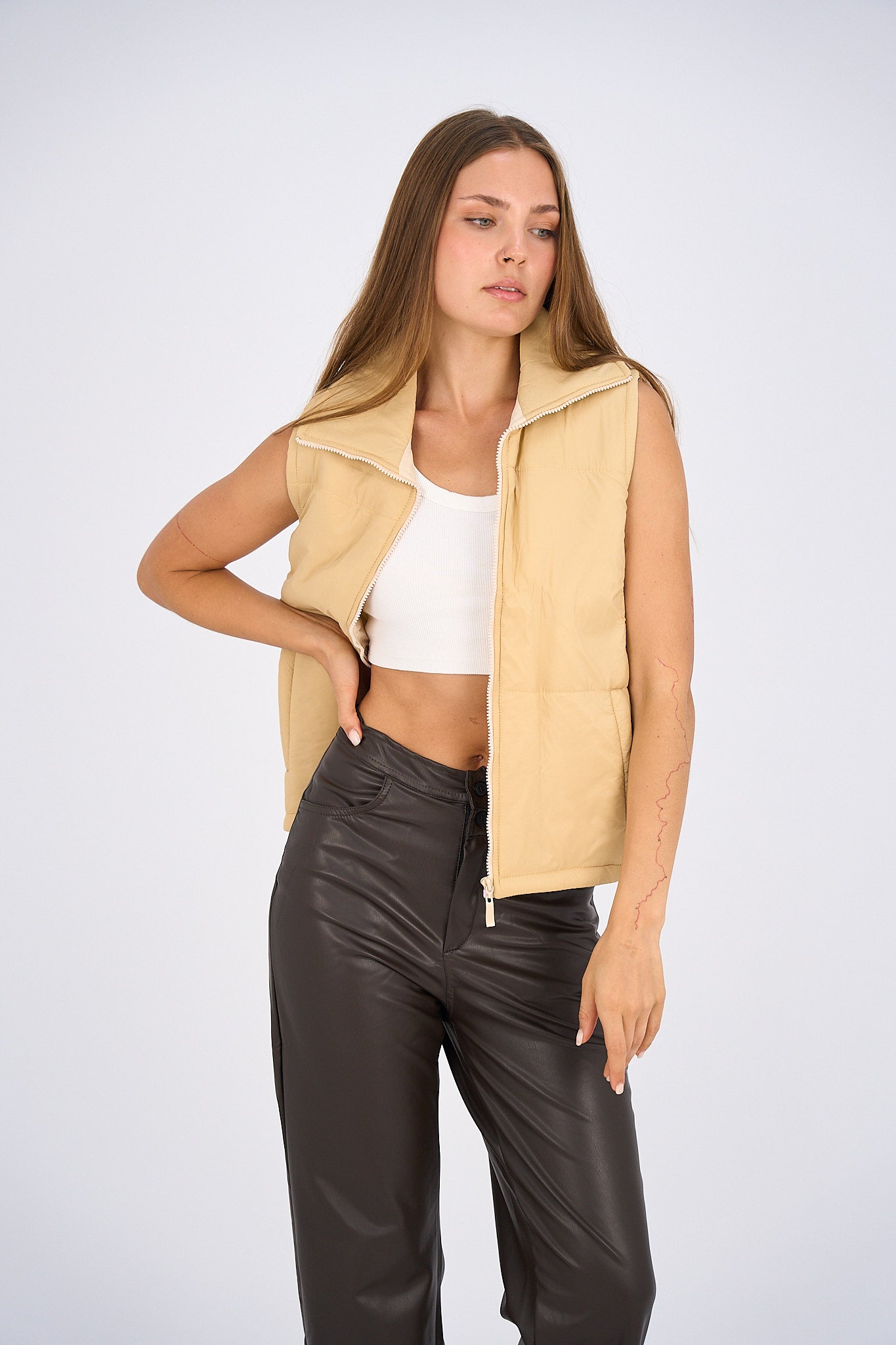 Puffer Vest - Light Beige-3