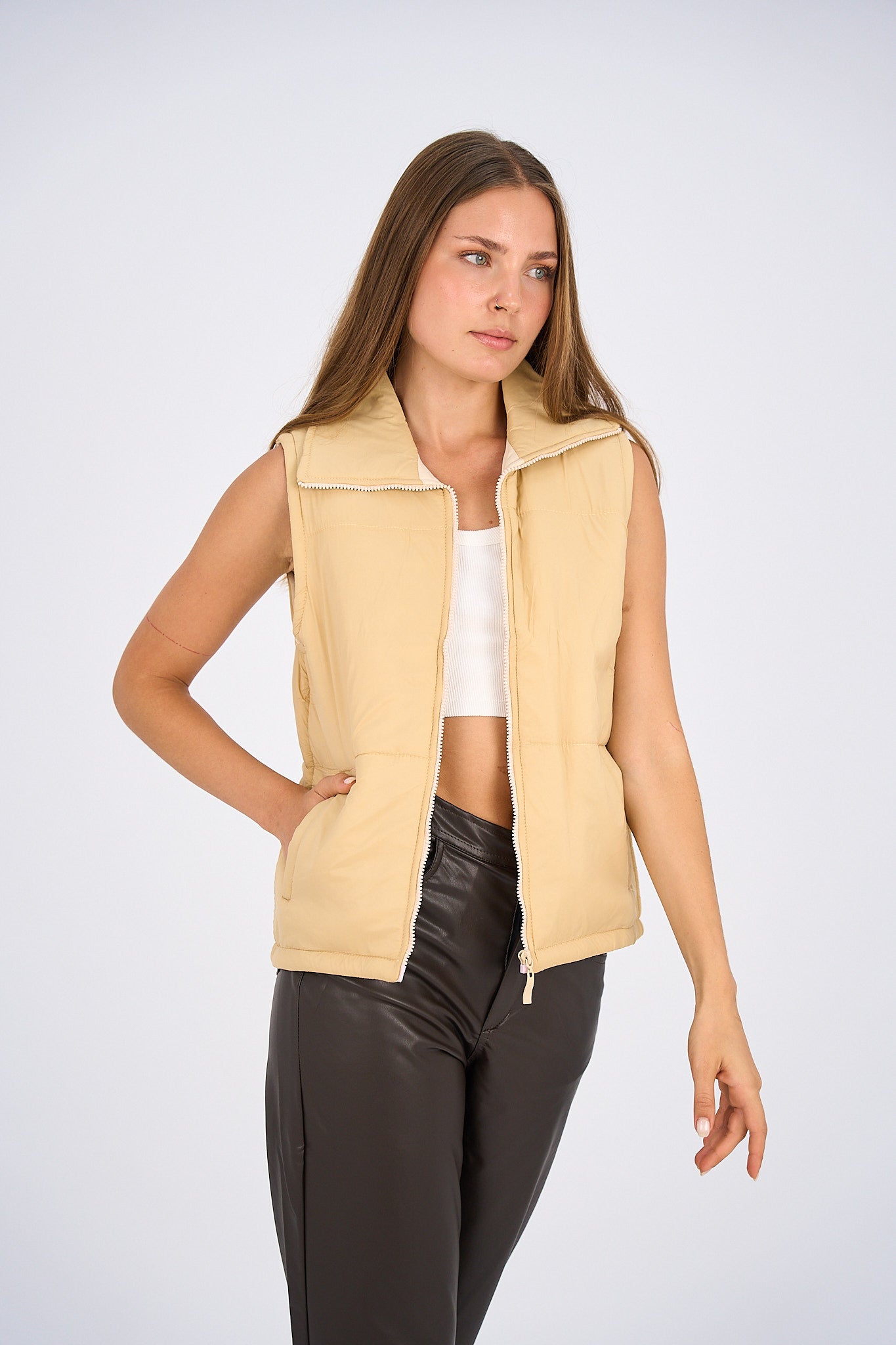 Puffer Vest - Light Beige-0