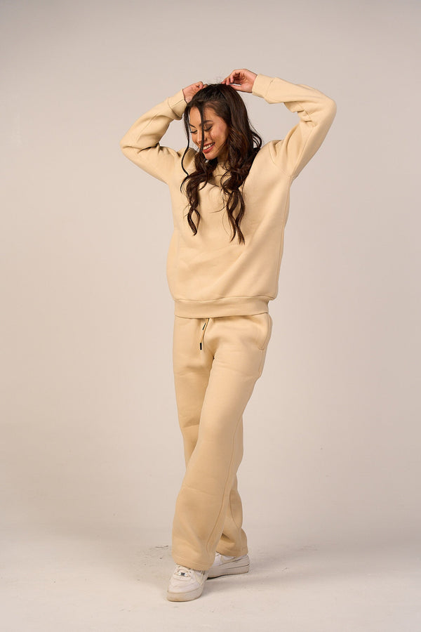 Crew Neck Pullover & Sweatpants - Set - Beige-4