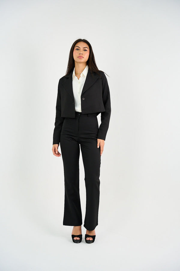 Cropped Open Blazer - Black-2