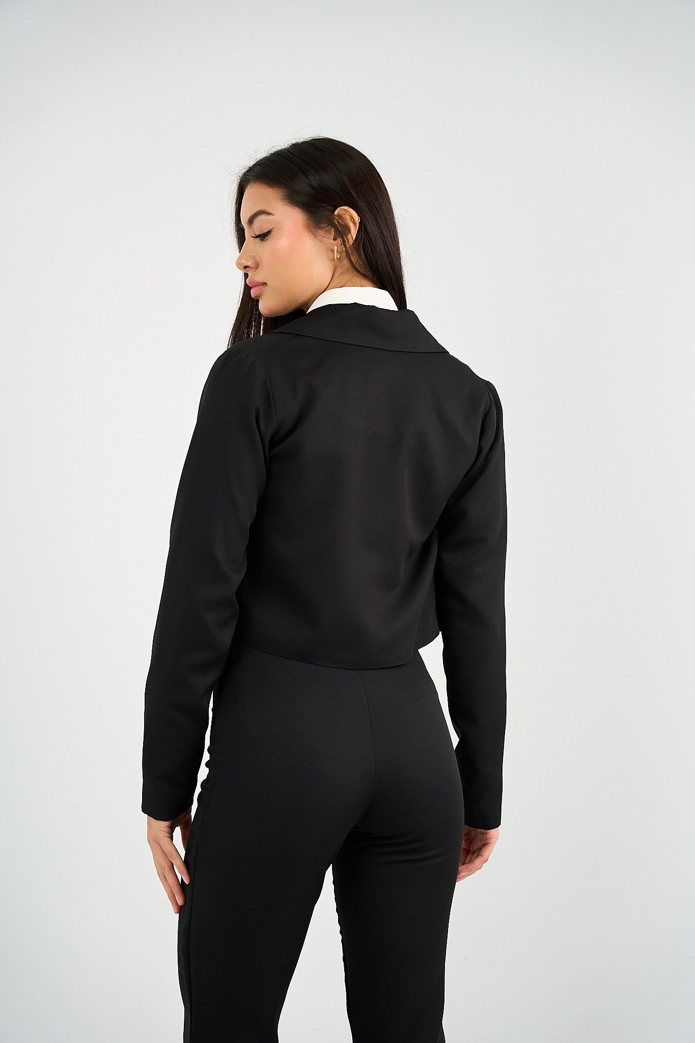 Cropped Open Blazer - Black-3