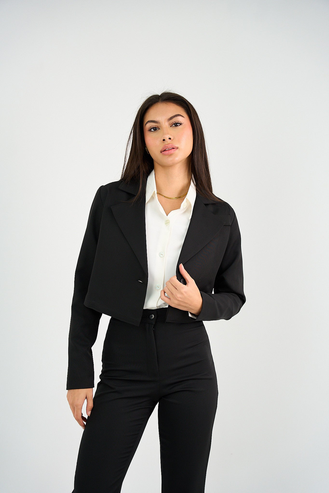 Cropped Open Blazer - Black-0