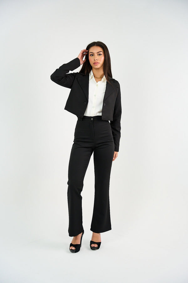 Cropped Open Blazer - Black-4