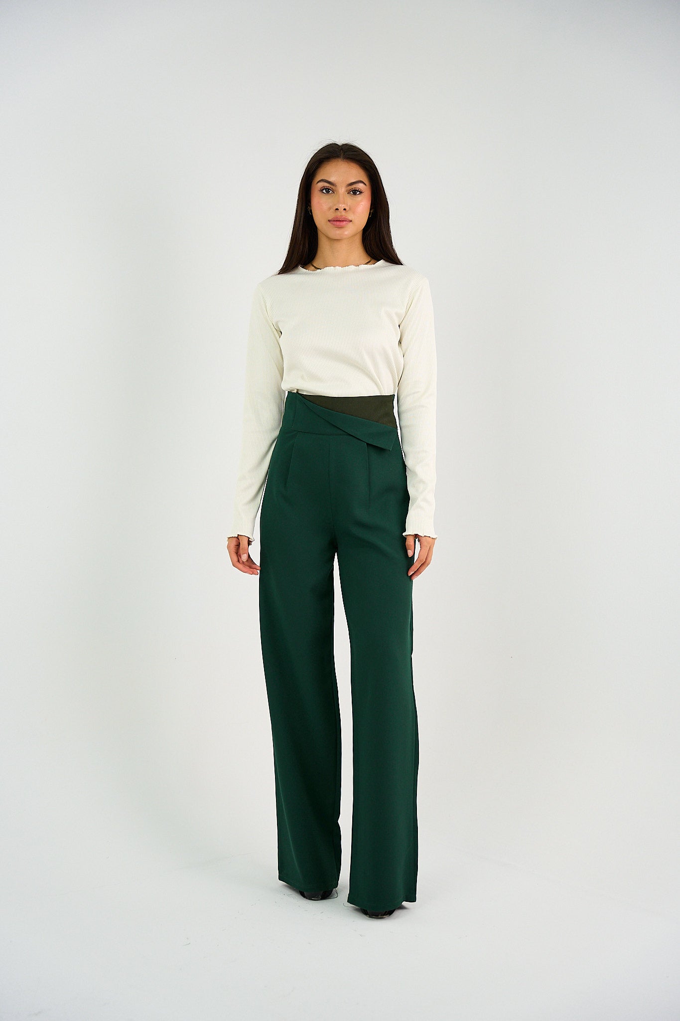 Striped Waistband High Waist Trouser - Green-1