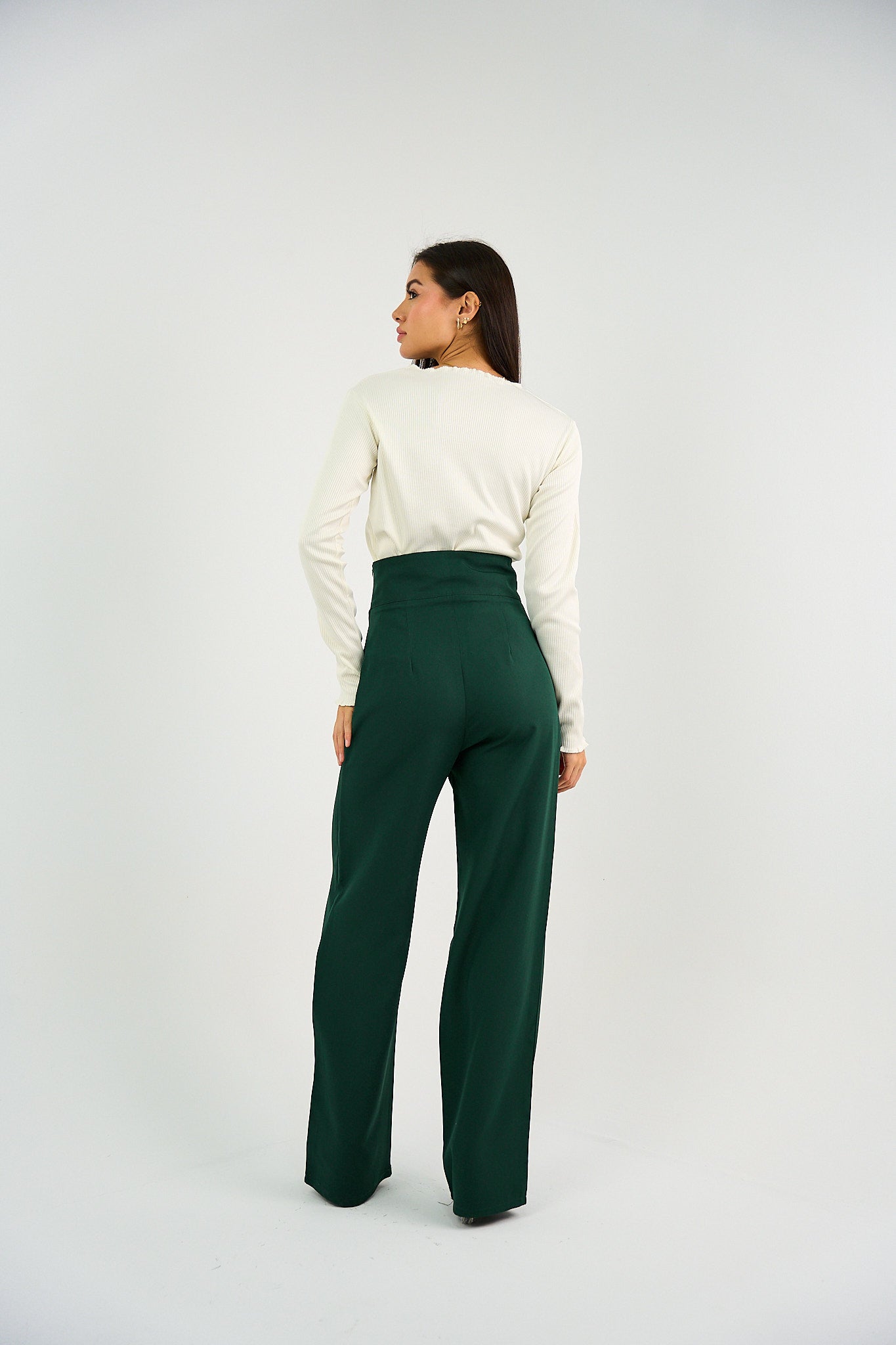 Striped Waistband High Waist Trouser - Green-2