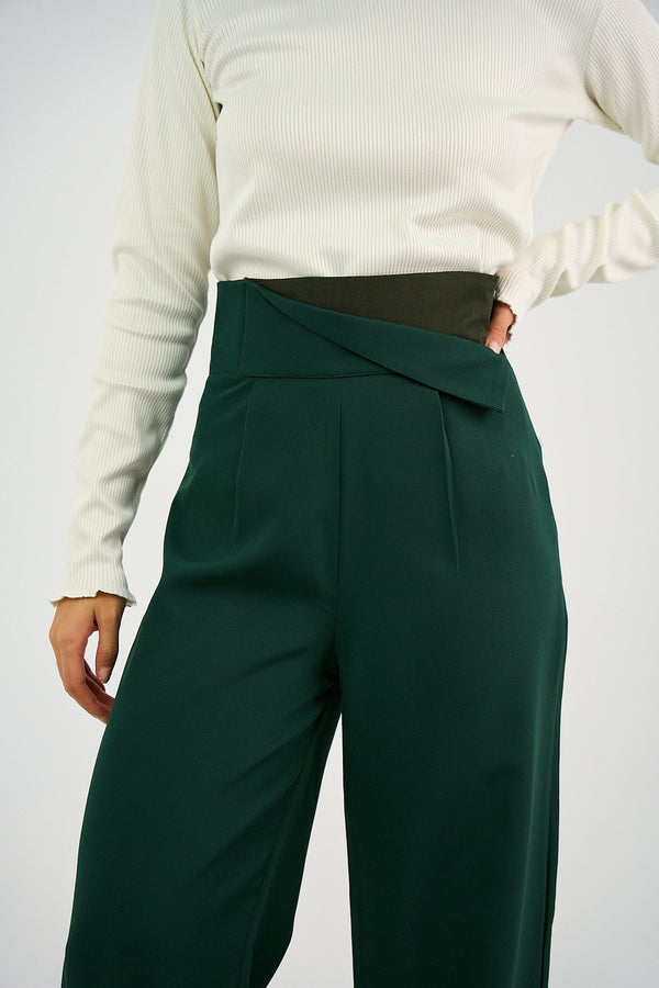 Striped Waistband High Waist Trouser - Green-3