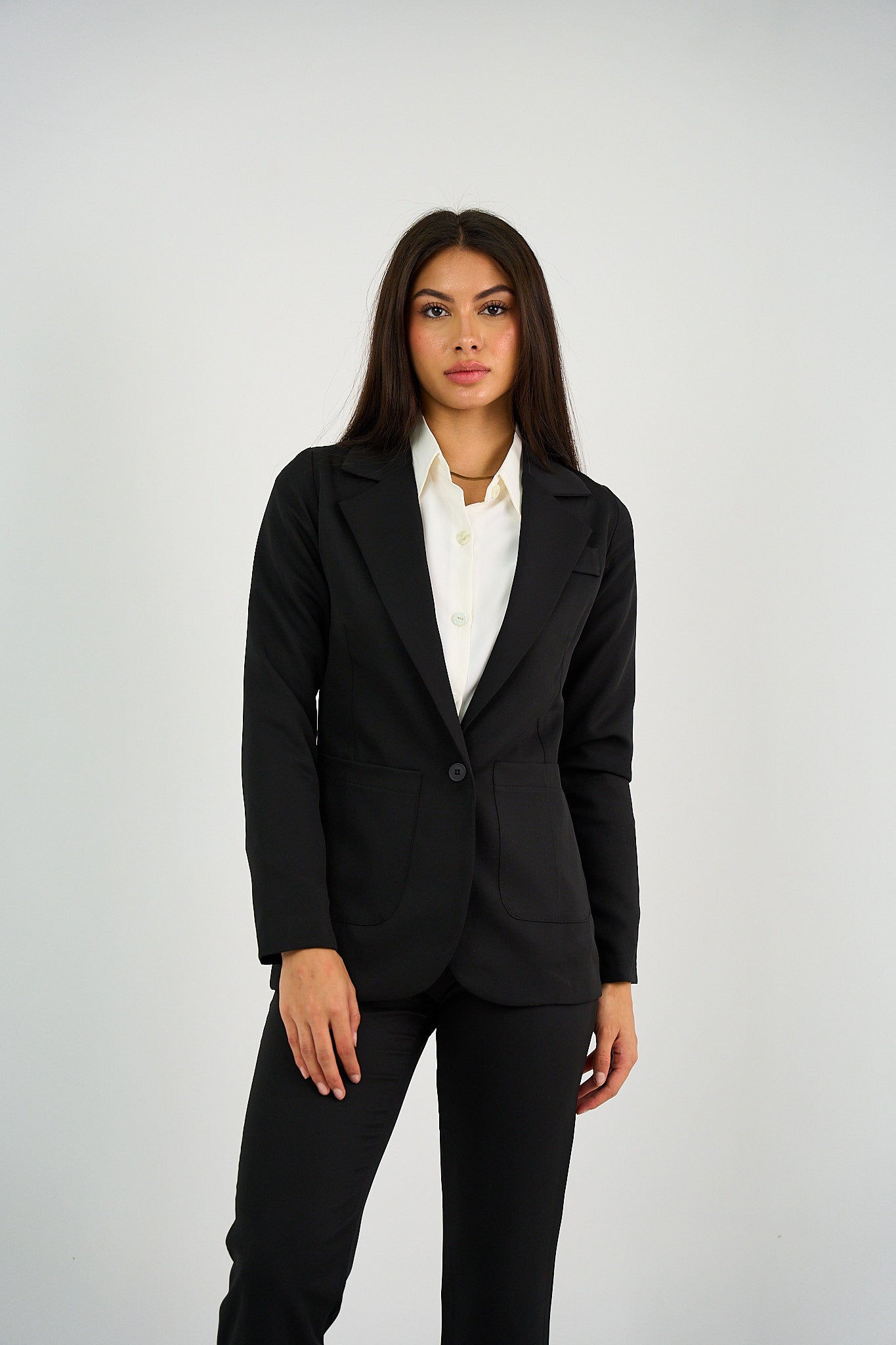 Single Button Blazer - Black-0