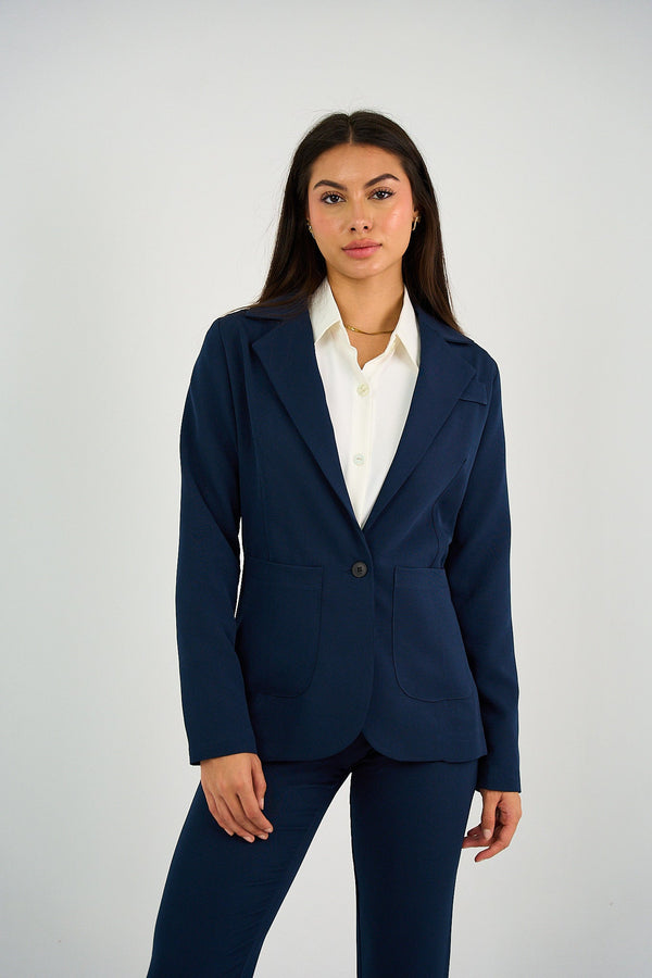 Single Button Blazer - Navy-0