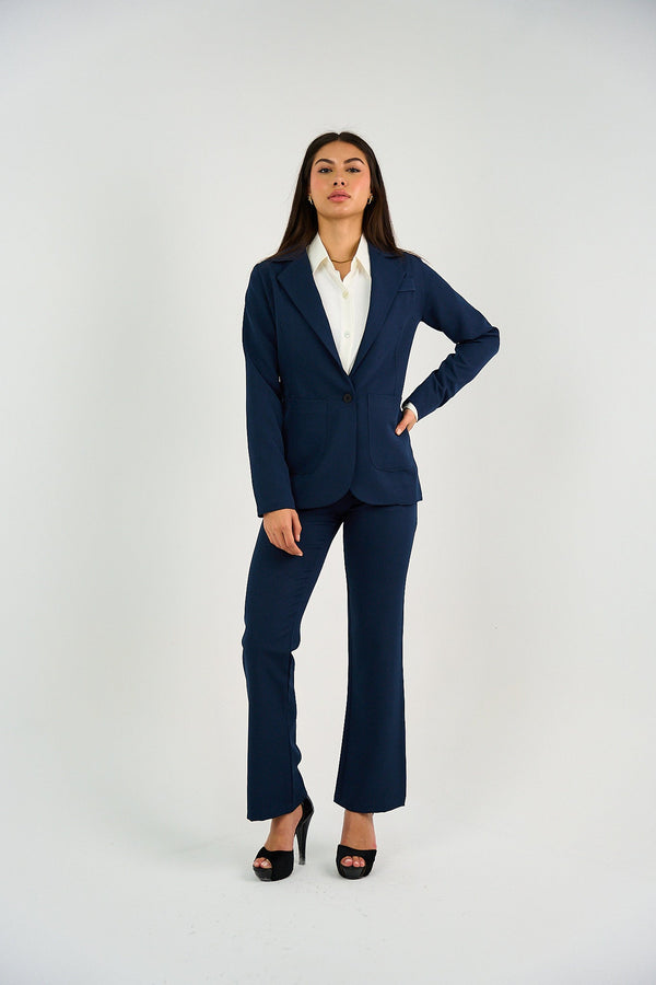 Single Button Blazer - Navy-4