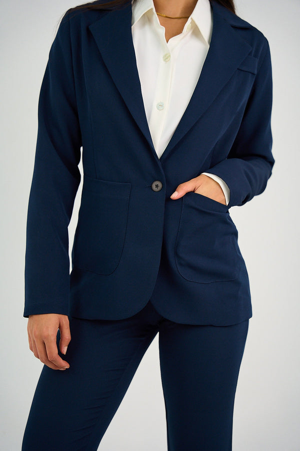 Single Button Blazer - Navy-2