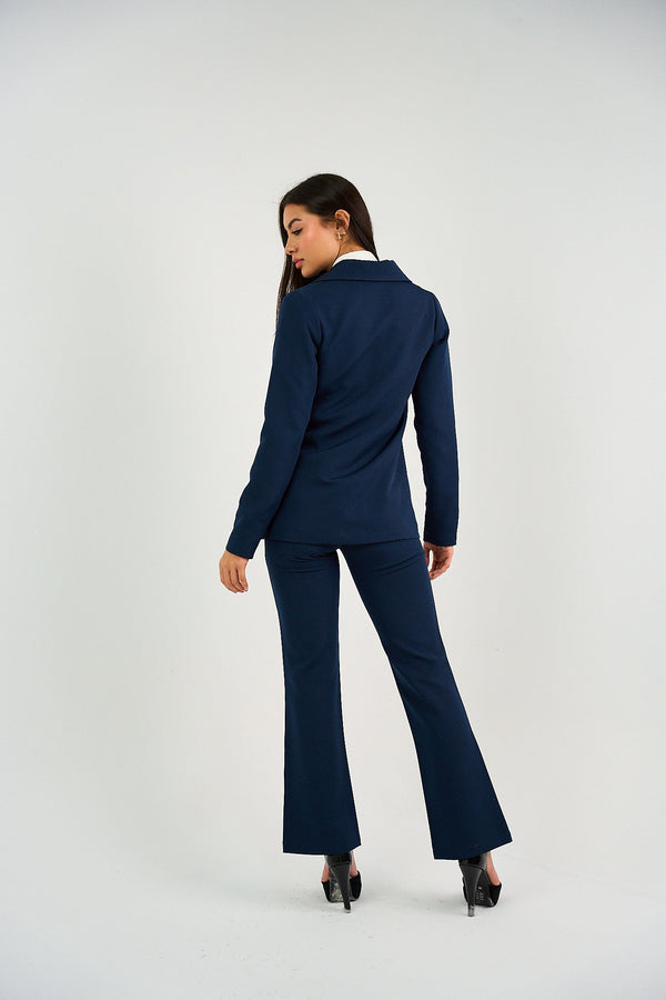 Flared Suit Trousers - Navy-2