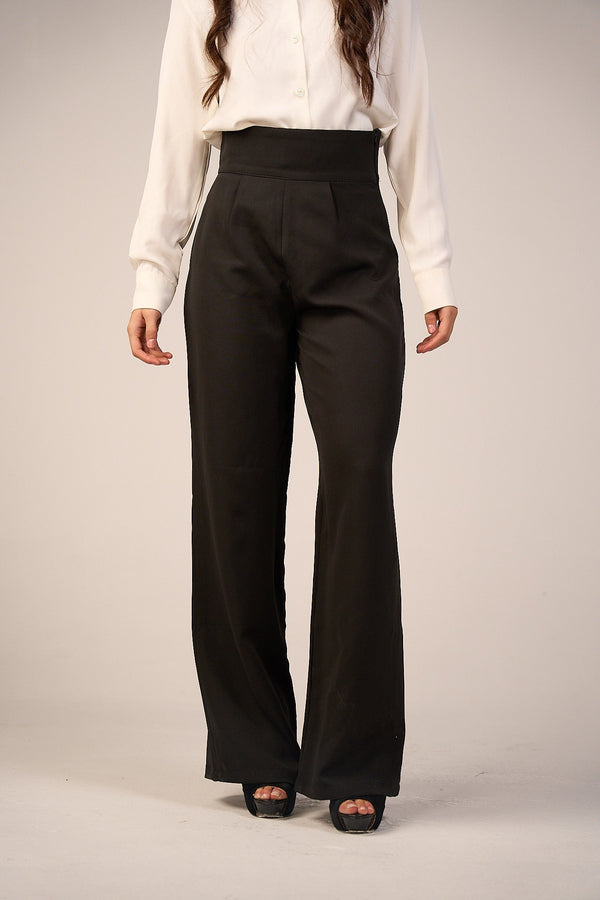 High Waist Classic Trouser - Black-0