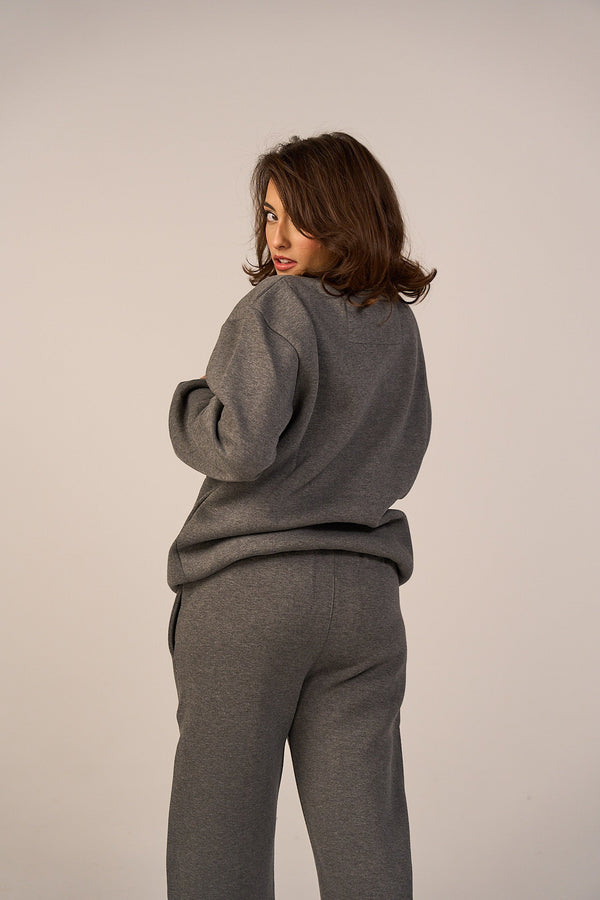 Crew Neck Pullover & Sweatpants - Set - Gray-2