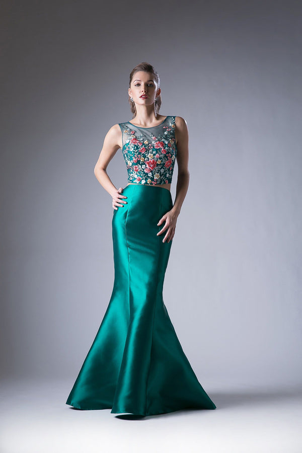 Flower Applique 2 Piece Mermaid Gown-0