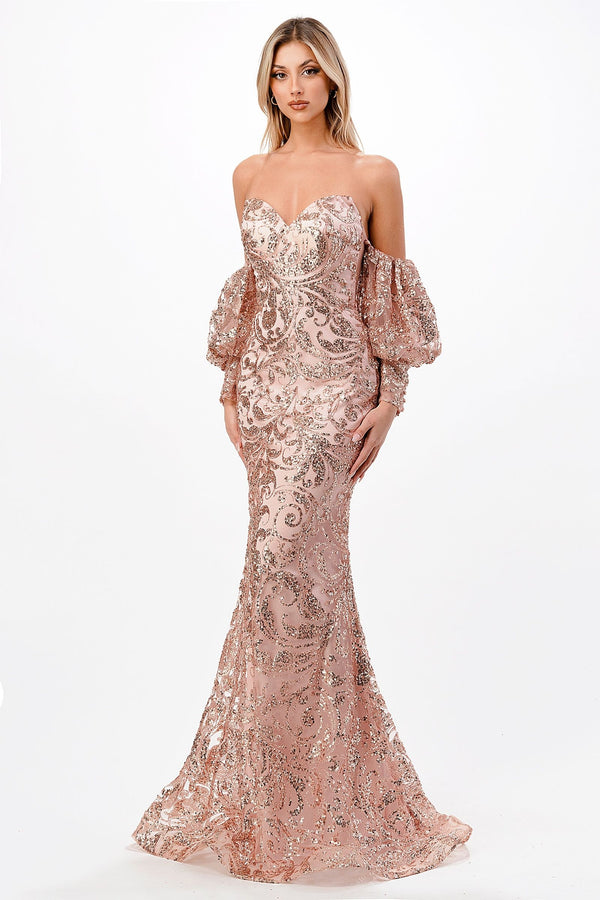 Strapless Fitted Glitter Gown-0