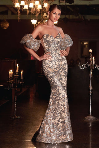 Strapless Fitted Glitter Gown-1