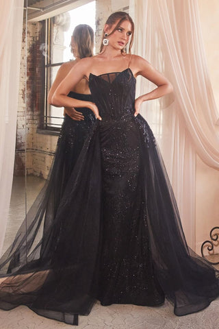 Strapless Glitter Gown With Removable Tulle Overskirt-5