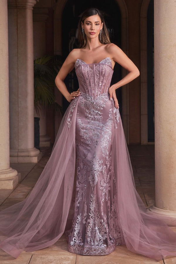 Strapless Glitter Gown With Removable Tulle Overskirt-3