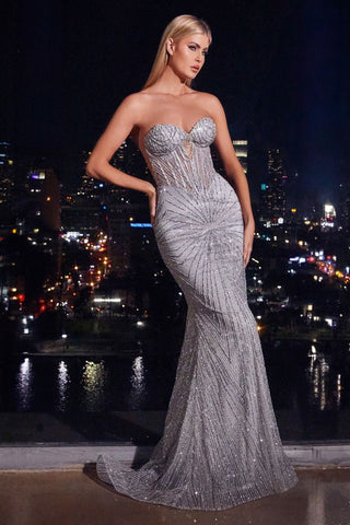 Strapless Silver Embellished Gown-9