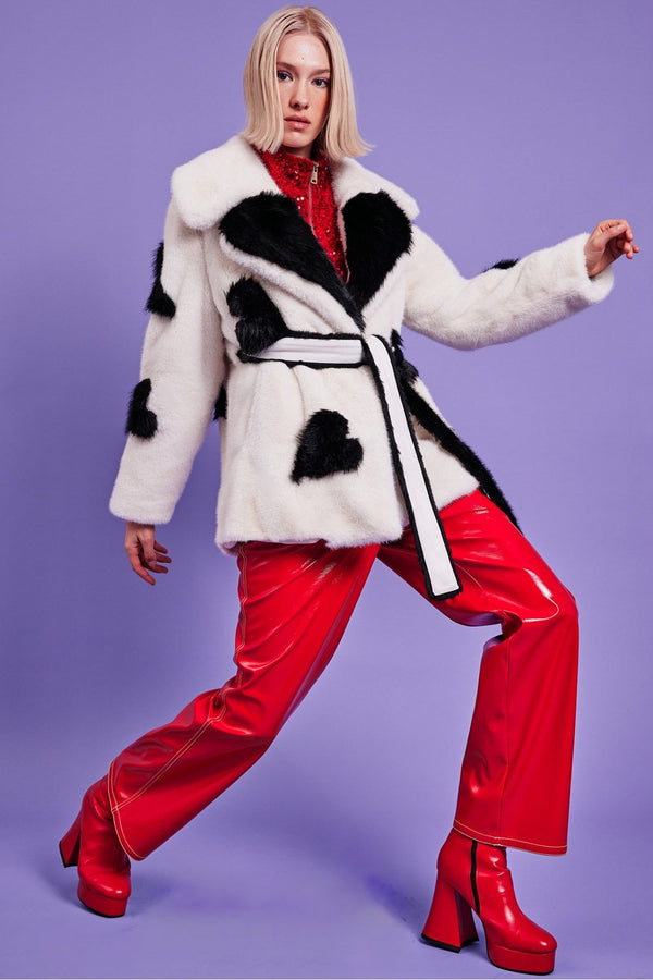 White Eco Bamboo Faux Fur Coat with Love Heart Detailing-0