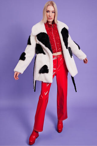 White Eco Bamboo Faux Fur Coat with Love Heart Detailing-1