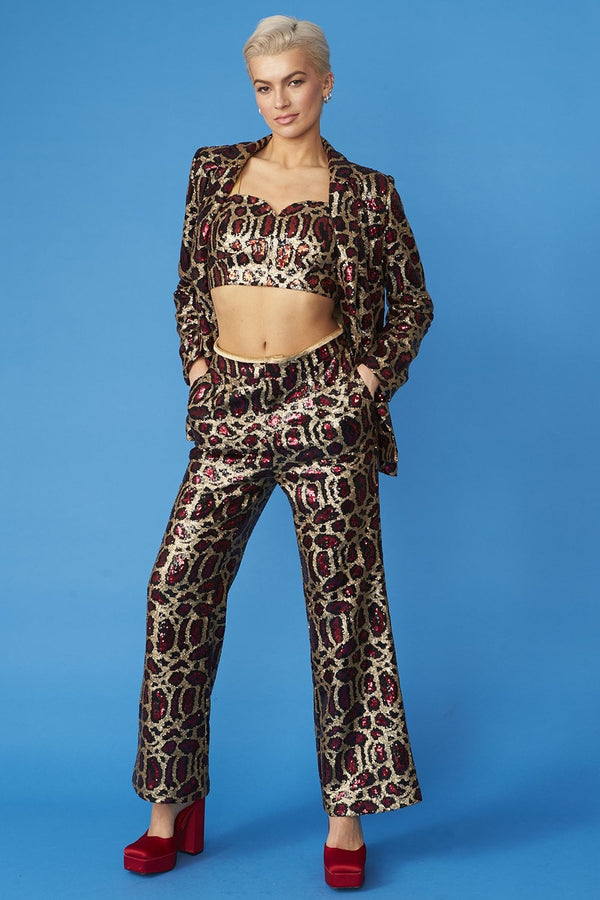 Pink Bamboo Animal Print Sequin Trousers-1